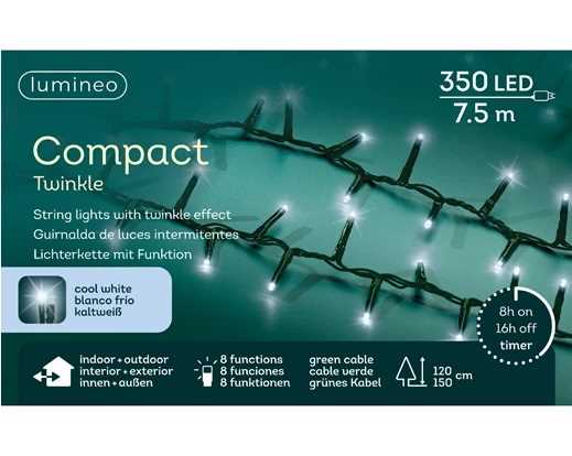 CATENA LUCE FREDDA 350LED COMPACT 7,5M FILO VERDE IP44 T+8F