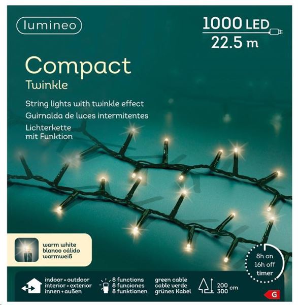 CATENA LUCE CALDA 1000LED MT22,5 FILO VERDE IP44 8FUNZIONI
