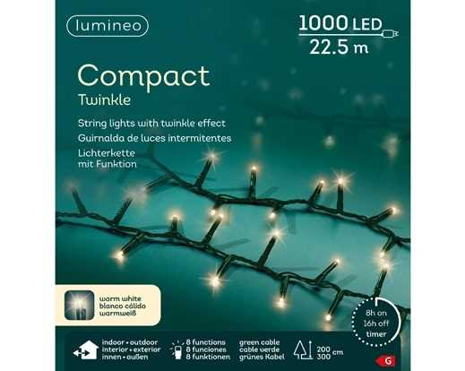 CATENA LUCE CALDA 1000LED MT22,5 FILO VERDE IP44 8FUNZIONI