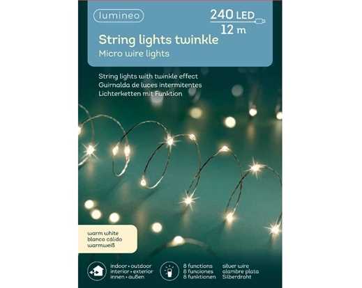 CATENA LUCE CALDA 240MICROLED MT.12 FILO METALLO 8FUNZ.