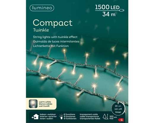 CATENA LUCE CALDA 1500LED MT.34 FILO TRASP. IP44 8 FUNZIONI