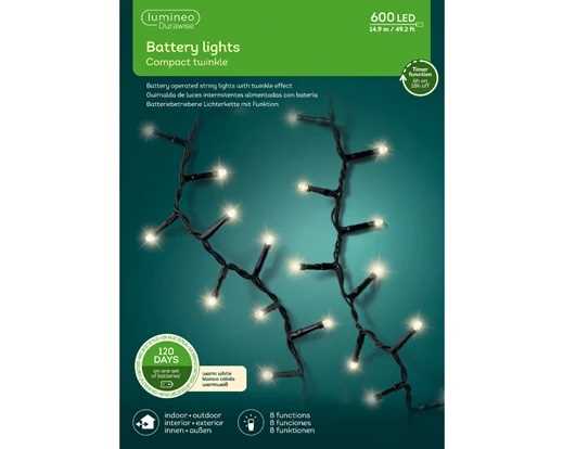 LUCI BATTERIA COMPACT 600LED L.CALDA 14,9MT F. NERO OUTDOOR