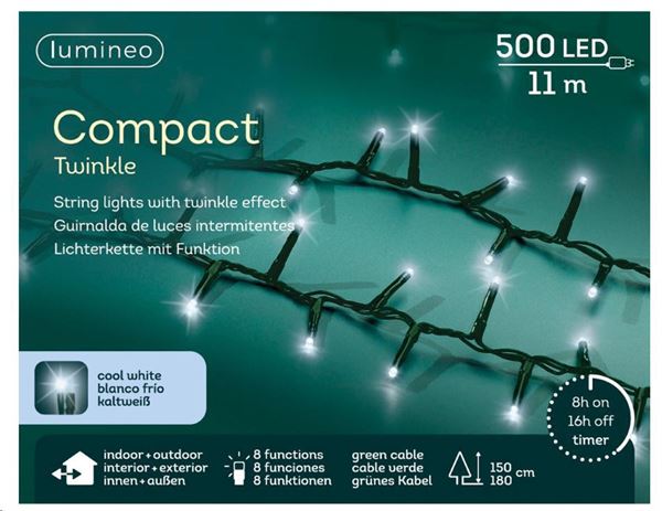 CATENA LUCE FREDDA 500LED COMPACT 11M FILO VERDE IP44 T+8FUN