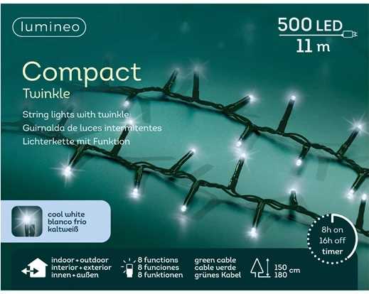 CATENA LUCE FREDDA 500LED COMPACT 11M FILO VERDE IP44 T+8FUN