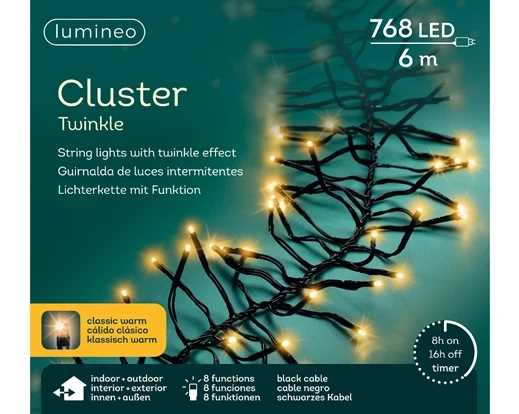 GHIRLANDA LUCE CLASSICA 768LED MT.7 FILO NERO IP44 8 FUNZ.