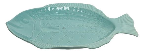 VASSOIO DA PORTATA PESCE TERRACOTTA CM.58X40 CELESTE