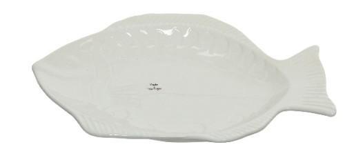 VASSOIO DA PORTATA PESCE TERRACOTTA CM.34X25 BIANCO