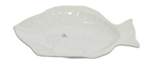 VASSOIO DA PORTATA PESCE TERRACOTTA CM.34X25 BIANCO