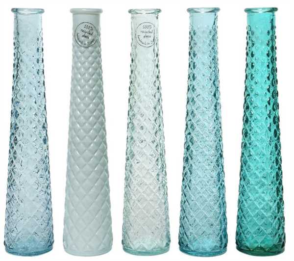 VASE RECYCLED GLASS 5COL ASS ASSORTED DIA7CM X ALT.32CM