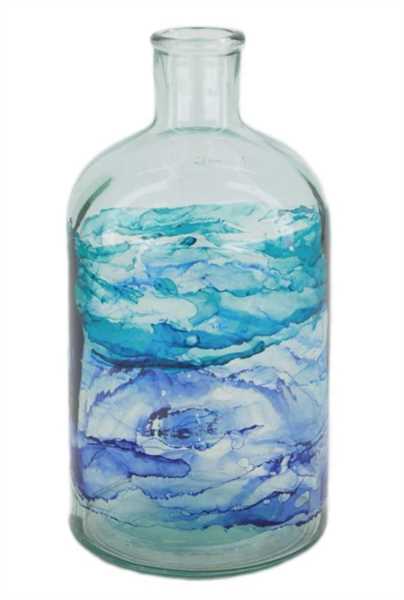 VASO BOTTIGLIA VETRO RICICLATO 11.5X11.5X22CM BLU