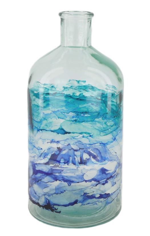 VASO BOTTIGLIA VETRO RICICLATO 13.5X13.5X28CM BLU