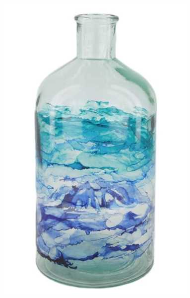 VASO BOTTIGLIA VETRO RICICLATO 13.5X13.5X28CM BLU