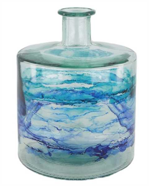 VASO BOTTIGLIA VETRO RICICLATO 20.5X20.5X26CM BLU