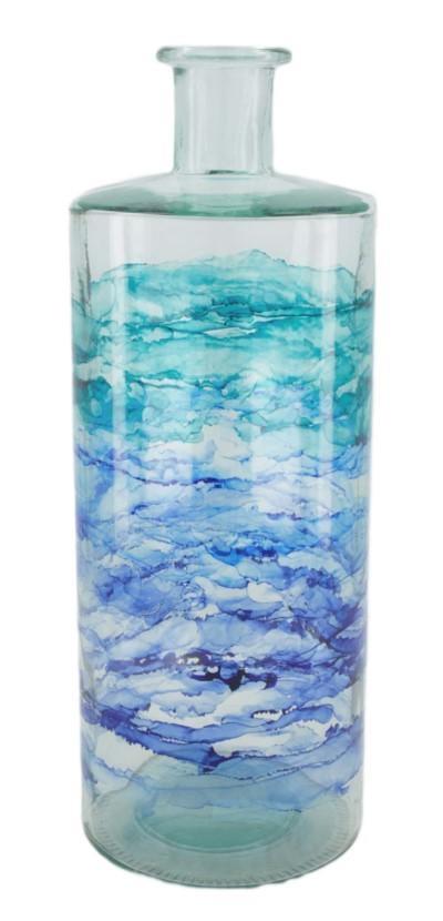 VASO BOTTIGLIA VETRO RICICLATO 15X15X40CM BLU