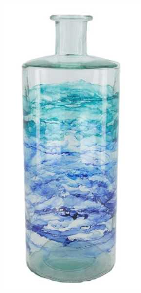 VASO BOTTIGLIA VETRO RICICLATO 15X15X40CM BLU