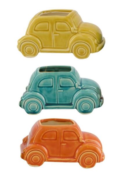 PORTAVASO MACCHINA IN CERAMICA CM.18,5X10X9,5H 3COL. ASSORT.