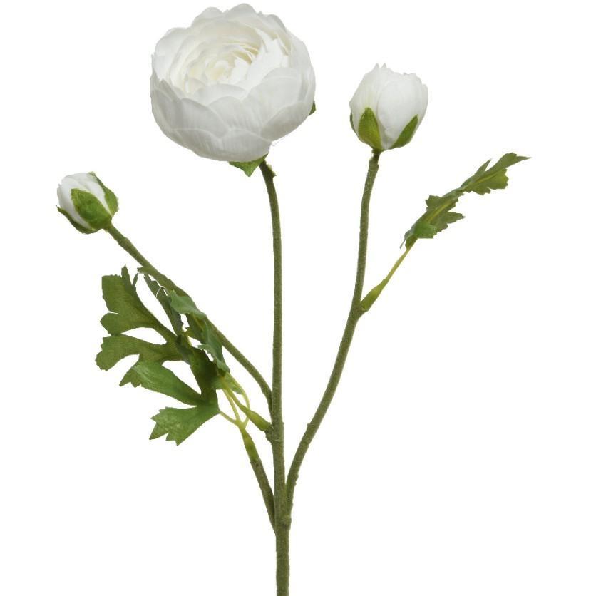RANUNCULUS ON STEM POLYESTER WHITE LUN.10CM X LAR.5CM X ALT.
