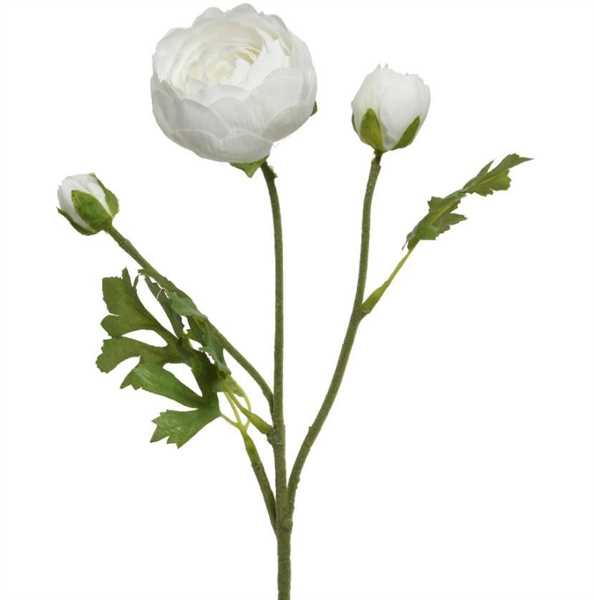 RANUNCULUS ON STEM POLYESTER WHITE LUN.10CM X LAR.5CM X ALT.