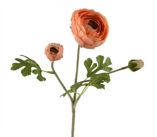 RANUNCULUS RANUNCULUS ON STEM POLYESTER ON STEM W LEAF PEACH