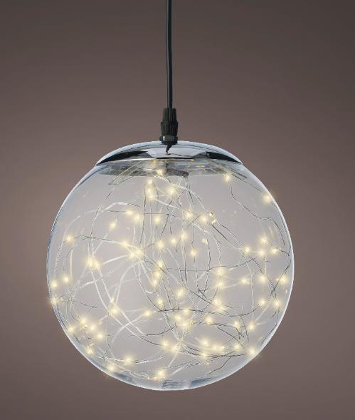PALLA LUMINOSA 140 LED IN PLASTICA TRASP. DA ESTERNO D.30CM