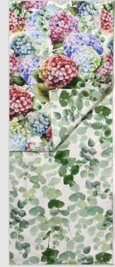STRISCIA 1 LATO ORTENSIE 1 LATO EUCALIPTO FLORA CM.45x140