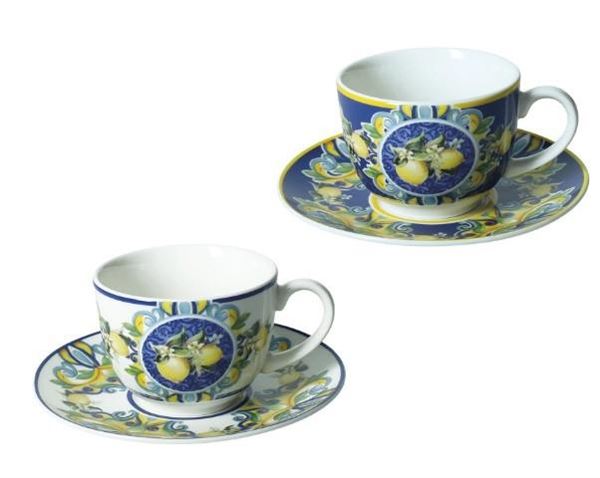 SET 2PZ TAZZINA CAFFE' CITRUS BLU NEW BONE CHINA