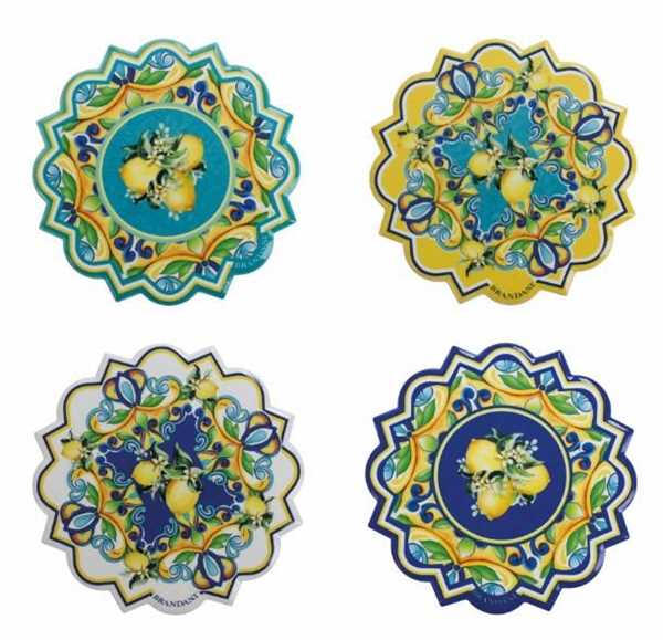 SET 4PZ DECORAZIONE CITRUS CERAMICA E SUGHERO CM.D10,5