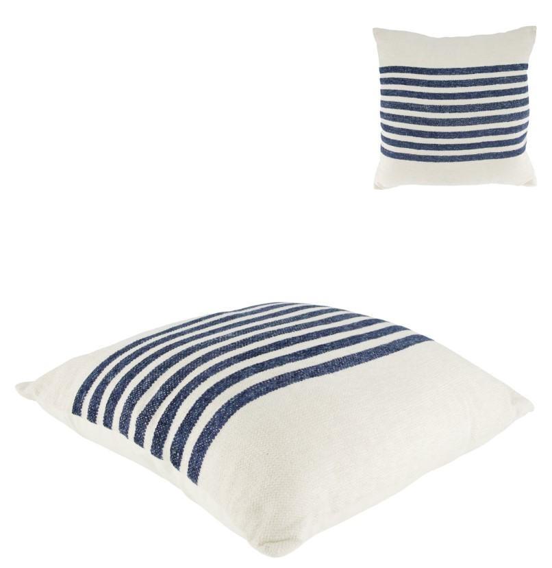 CUSCINO A RIGHE IN COTONE RICICLATO CM.45X45 BLU/BIANCO