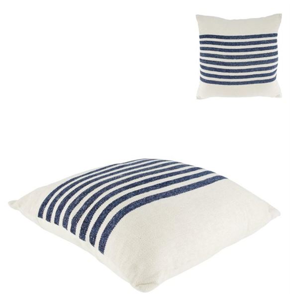 CUSCINO A RIGHE IN COTONE RICICLATO CM.45X45 BLU/BIANCO