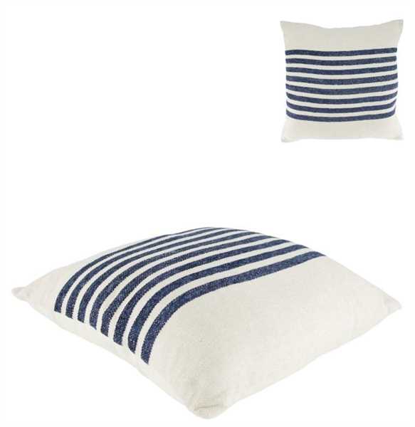 CUSCINO A RIGHE IN COTONE RICICLATO CM.45X45 BLU/BIANCO