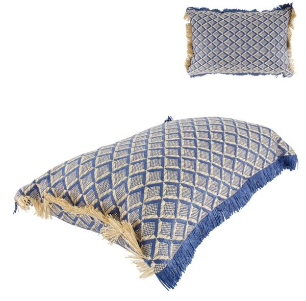 CUSCINO IN RAFIA PER ESTERNO CM.30X45X15H NATURALE/BLU
