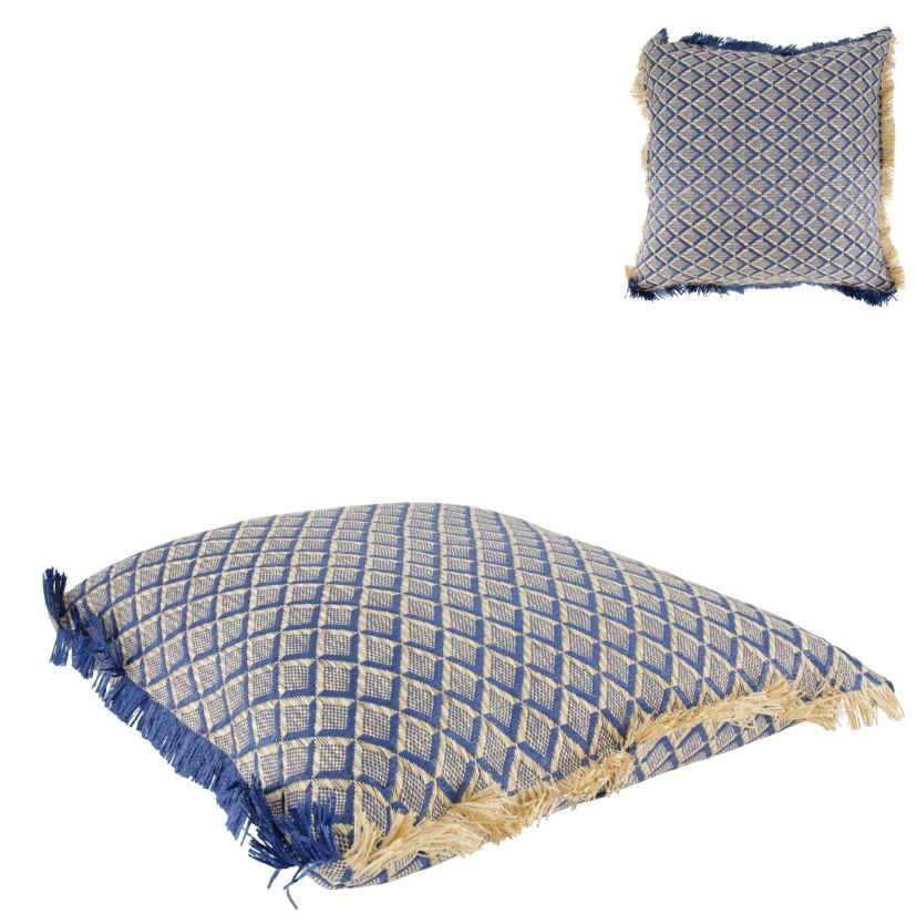 CUSCINO IN RAFIA PER ESTERNO CM.45X45X10H NATURALE/BLU