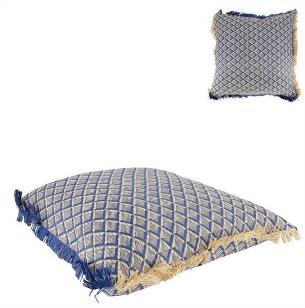 CUSCINO IN RAFIA PER ESTERNO CM.45X45X10H NATURALE/BLU