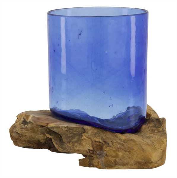 RADICE IN TEAK CON VETRO FUSO CM.20X16X20,5H BLU
