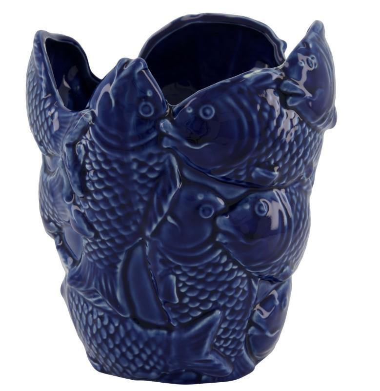 PORTAVASO PESCE IN PORCELLANA CM.19X18,5X22H BLU