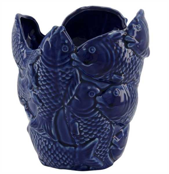 PORTAVASO PESCE IN PORCELLANA CM.19X18,5X22H BLU