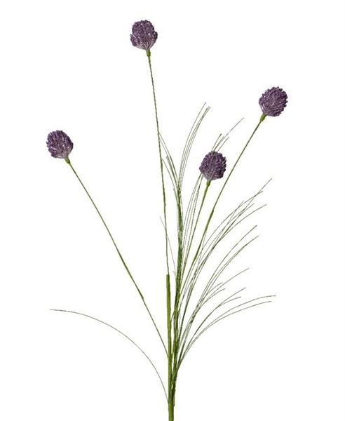 FLOWER BALL FLOWER ON STEM PLASTIC BALL FLOWER SPRAY PURPLE