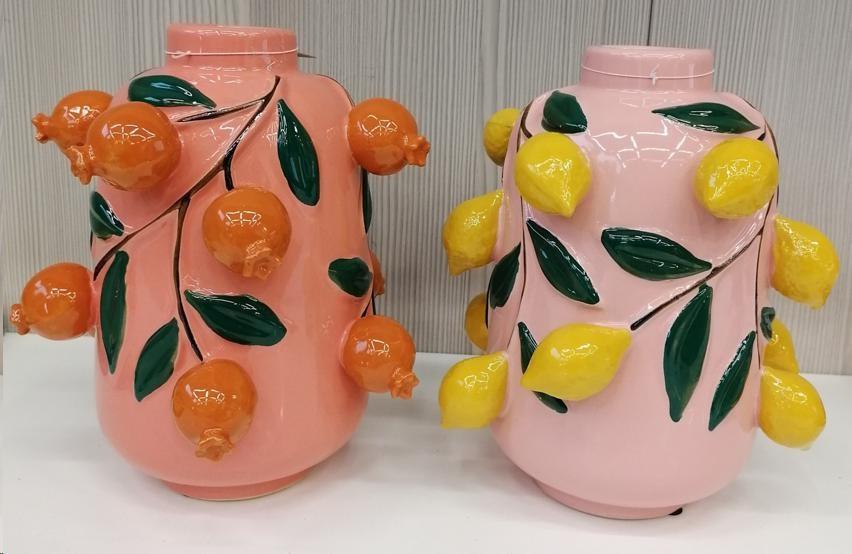 VASO MELIKA CM.D21X22,5H 2ASS. MELOGRANI/LIMONI ROSA