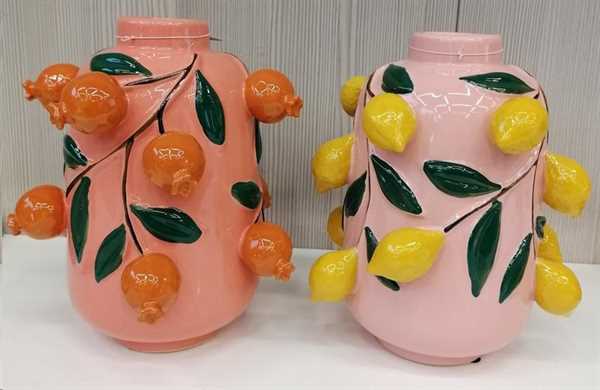 VASO MELIKA CM.D21X22,5H 2ASS. MELOGRANI/LIMONI ROSA