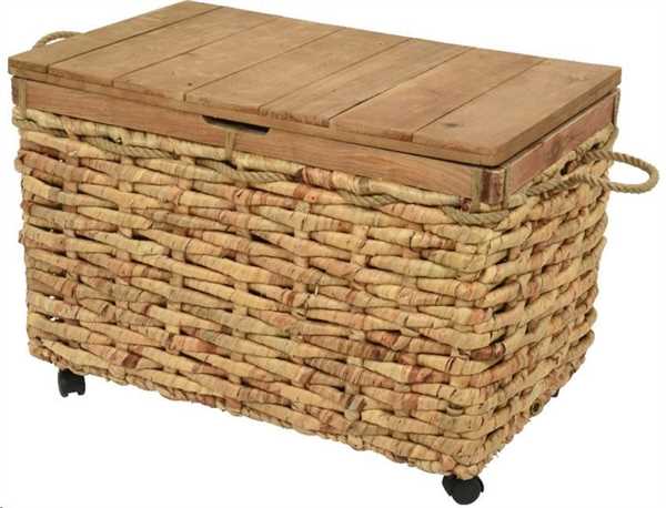 CESTA BAULE RETTANGOLARE CON RUOTE IN RATTAN CM.75X48X50H.