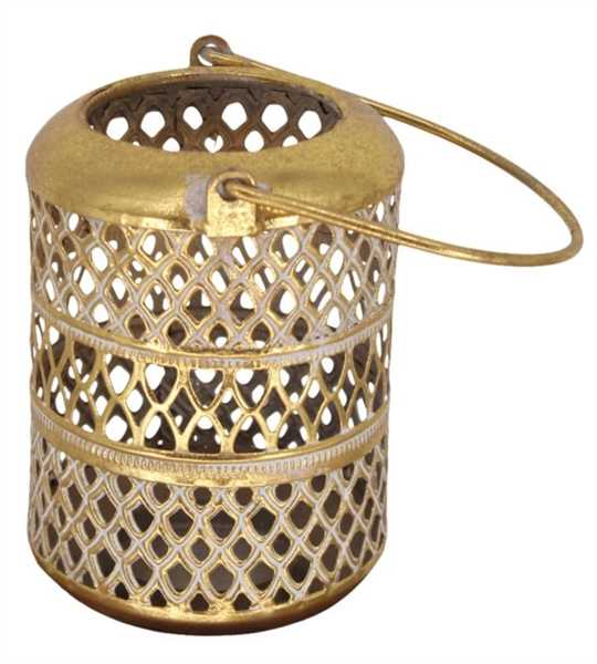 LANTERNA IN METALLO CON VETRO CM.D10X14H ORO SBIANCATO