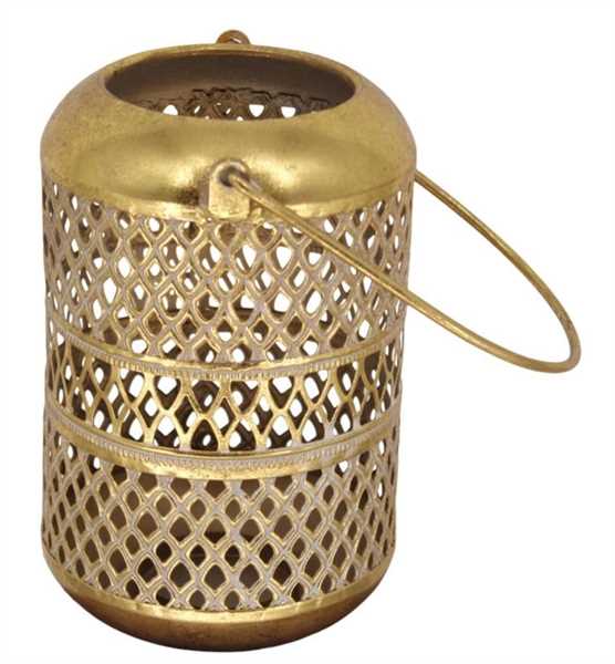 LANTERNA IN METALLO CON VETRO CM.D12X19H ORO SBIANCATO