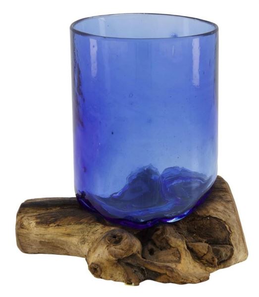 RADICE IN TEAK CON VETRO FUSO CM.16X14X16H BLU