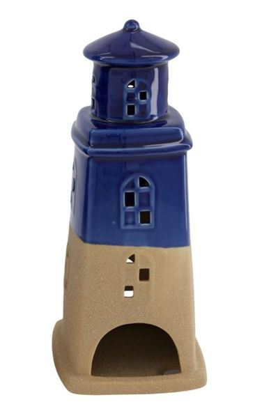 PORTACANDELA FARO IN CERAMICA CM.13X13X30H BLU