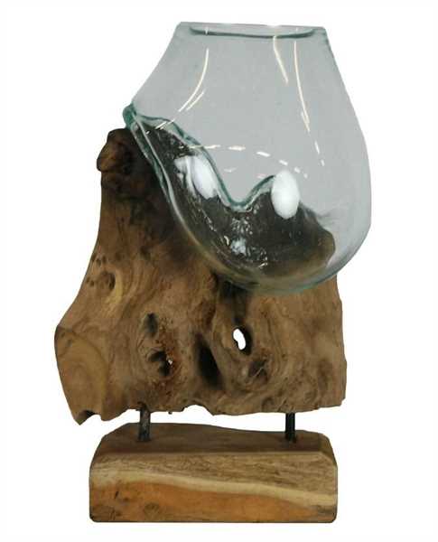 RADICE IN TEAK CON VETRO FUSO CM.18X18X28H NATURALE