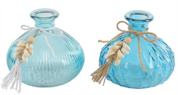 VASE GLASS TRANSPARENT SPRAY COLOR W BOW, SHELL, BEAD 2COL A