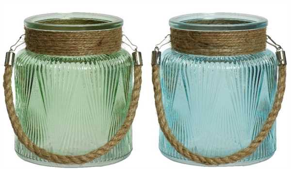 HURRICANE GLASS OPAQUE SPRAY COLOR METAL HANDLE W JUTE ROPE