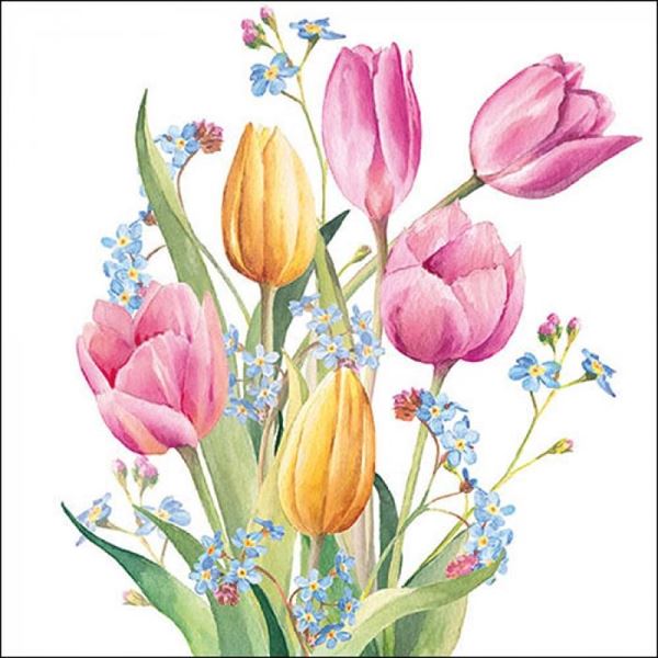 CONFEZIONE 20 TOVAGLIOLI BOUQUET DI TULIPANI CM33X33