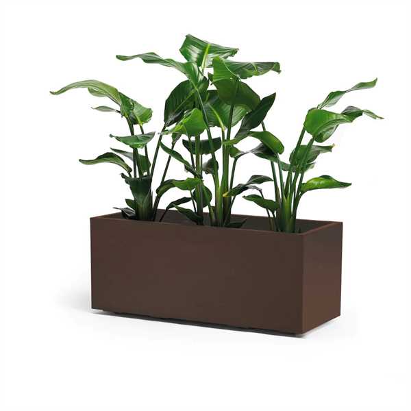VASO CASSETTA CON RUOTE DA ESTERNO KEBE RUGGINE CM100x40x40H