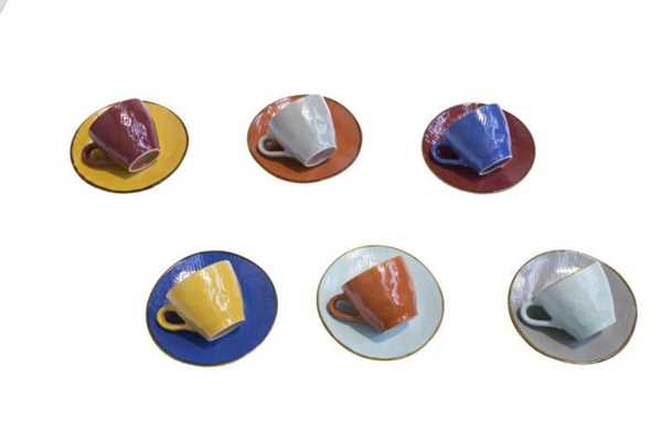 TAZZINA CAFFE' CON PIATTINO MEDITERRANEO 6 COLORI ASSORTITI